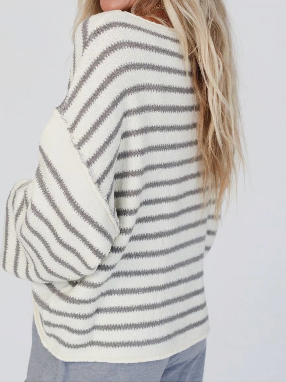 Promesa Cream & Gray Striped Scoop Neck Sweater - Picture 4 of 12